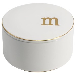 COLLECTIVE HOME Ceramic Jewelry Box, Elegant Embossed Jewelry Holder, Trinket Organizer with Gold Monogram Lid, Storage for Rings, Necklaces, Bracelets and Earrings (M)