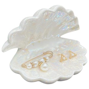 BOHK Shell Trinket Dish Ceramic Conch Ring Holder Jewelry Tray, Decorative Jewelry Plate for Home Décor (Shell A)