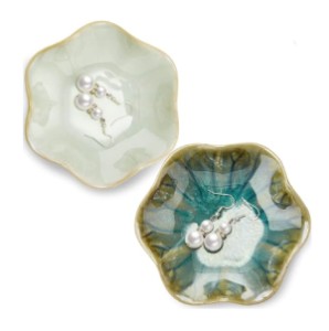 Meekoo 2 Pcs Lotus Leaf Ceramic Trinket Dish Ring Holder Green