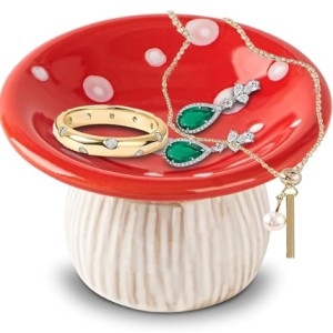 Mushroom Ceramic Jewelry Ring Holder Dish, 2-Piece Ring Trinket Storage Jar