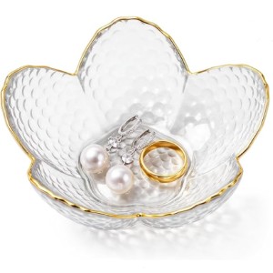 LNPN Ring Holder Jewelry Dish Trinket Tray, Transparent Flower Room Décor