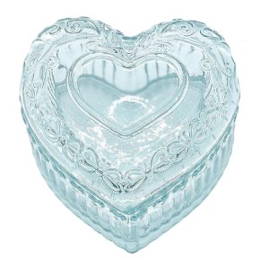 WHSLILR Glass Heart-Shaped Jewelry Box, Cute Storage for Rings, Earrings and Trinkets (Light Green)