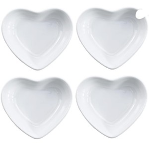SOCOSY Heart-Shaped Multipurpose Ceramic Sauce Dish, Seasoning Dish, Sushi Dipping Bowl and Appetizer Plate (Set of 4)
