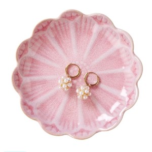 JAMEND CLXP Lotus Ring Holder Dish, Ceramic Trinket Jewelry Holder, Pink